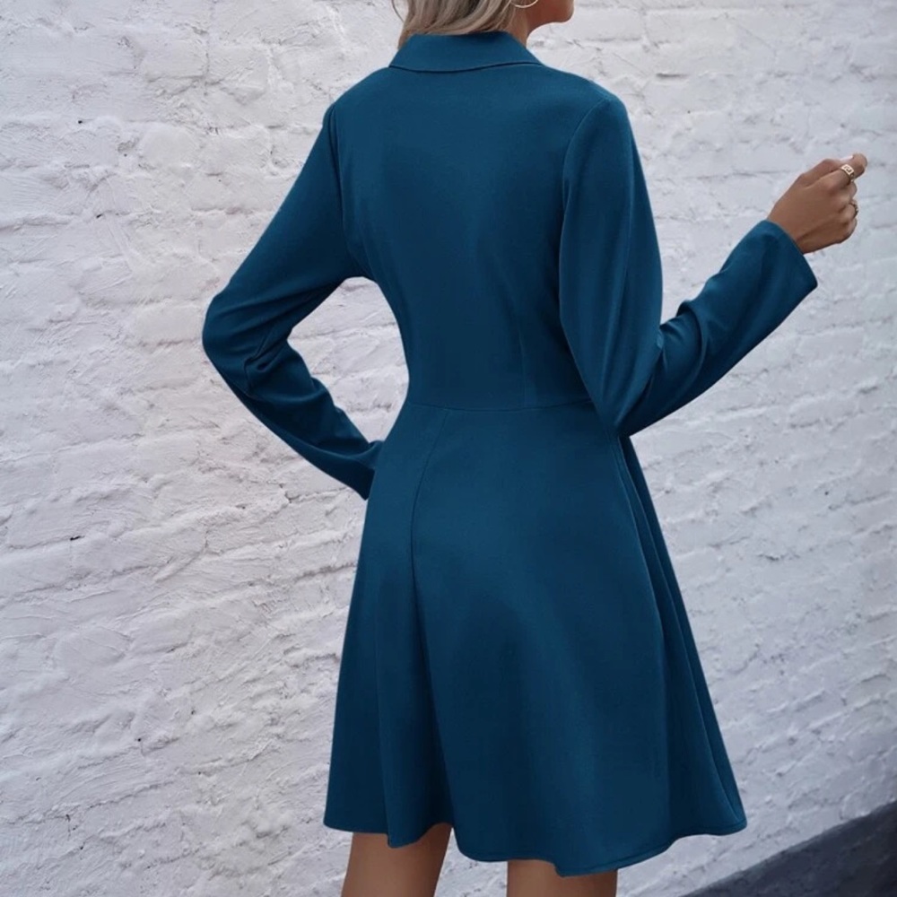 Lapel collar blazer dress pleated long sleeve - Picture 4 of 6